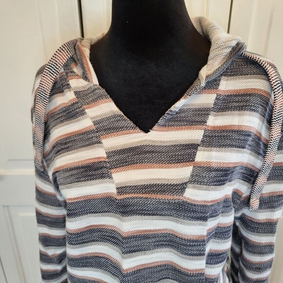 Gray/Brown Stripe Lightweight Hoodie Free Planet M Boho Hippie Coastal Beachy - Picture 3 of 7